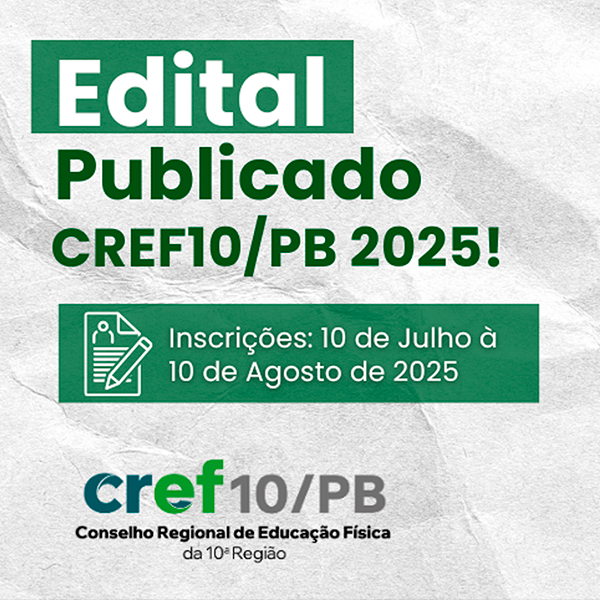 O Conselho Regional de Educação Física da 10ª Região – Paraíba (CREF10/PB) anuncia a abertura de inscrições para o Concurso Público